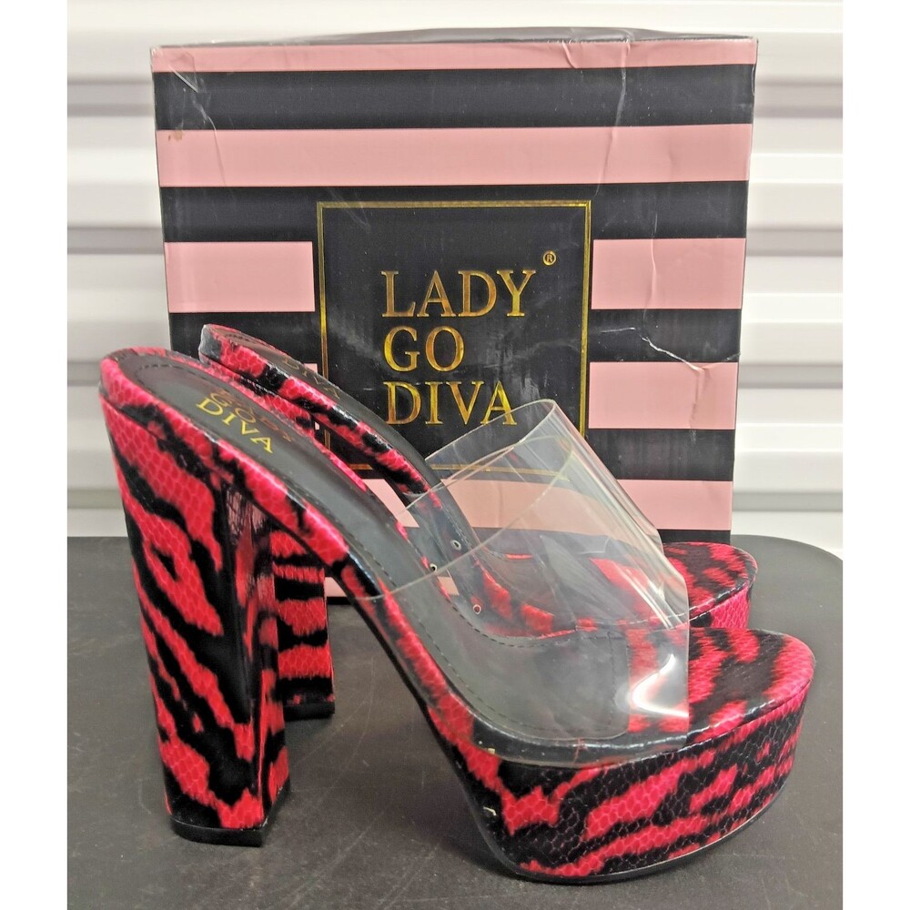 LADY GODIVA Marinda Neon Pink / Black Platform High Heel Shoes Women's Size 7